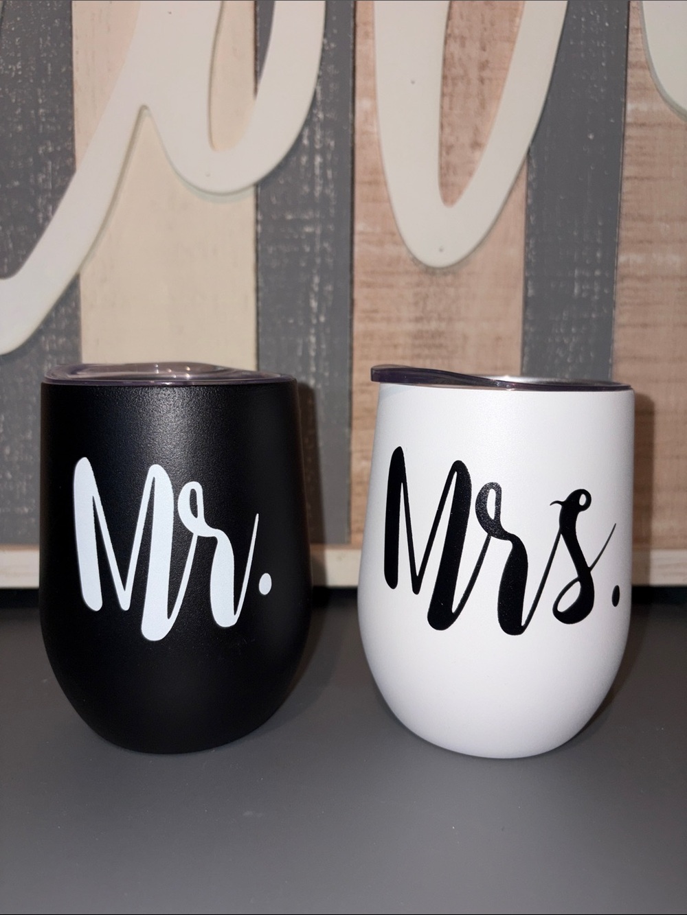 Mr. & Mrs. Insulated Stemless Wine Tumblers - Black & White